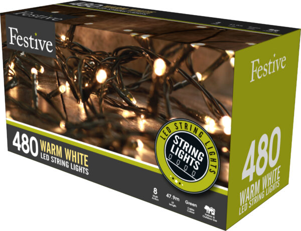 Festive box of 480, warm white, LED tree lights.