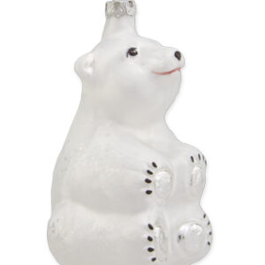 A traditional blown glass white polar bear Christmas tree decoration