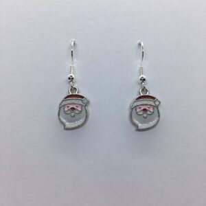 A pair of earrings with Santa himself as a face on them.