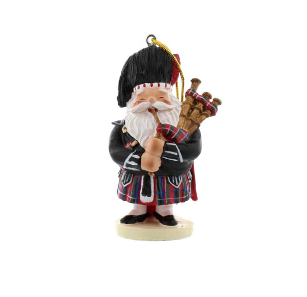 A hanging, piping, kilted, resin Santa for the tree ornament, perfect resin Santa for the tree.