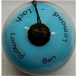 A Hand Painted Bauble with Scotland's Ben Lomond with a name written on it.