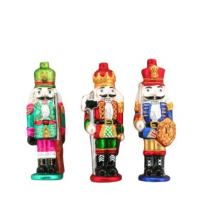 Three Colourful Glass Nutcracker - Hanging Decorations, assorted colours on a white background.