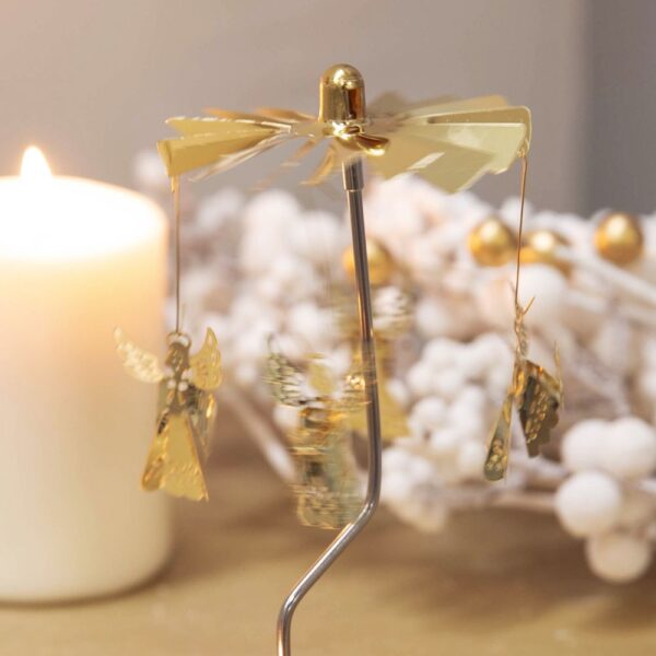 A Golden Angel, Rotary Tealight Holder on a Candle Stand.