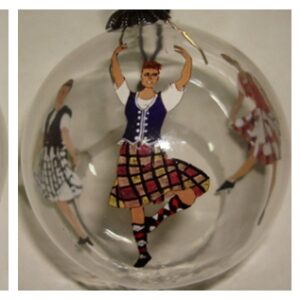 Beautiful hand painted bauble, decorated with Scottish Country Dancers ornaments.