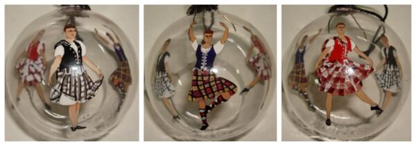 Beautiful hand painted bauble, decorated with Scottish Country Dancers ornaments.