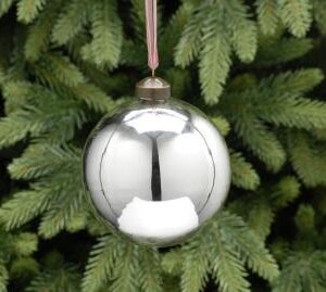 A large glass Christmas tree bauble finished in a silver mirror effect.