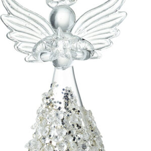 An exquisite Jewel Encrusted Clear Glass Angel Hanging Decoration - 9cm, measuring 9cm in height.