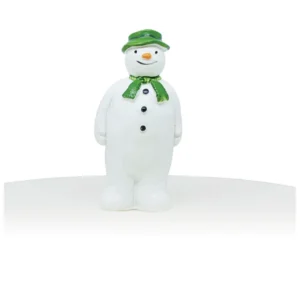 A Snowman (Licensed) Cake topper wearing a green hat and scarf with an orange carrot nose and black coal buttons and eyes.