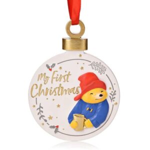 A Paddington Bear Christmas ornament with the words my first Christmas. Adorable Paddington Bear 'My First Christmas' Hanging Decoration -12cm.