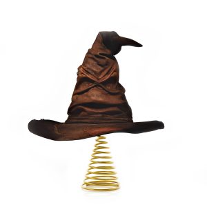 A 3D Harry Potter Tree Topper - The Sorting Hat on a gold conical spring for munting on the tree.