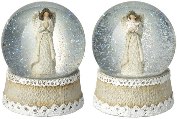 These beautiful Angel Figurine Snow Globes stand at 13.5cm tall and have a polyresin base, decorated in pastel brown and cream to emulated fabric and lace. The solitary Angel Figurines are decorated in the same style and the globes contain pretty white snow which cascades around the Angel when inverted.