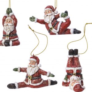 Have a Namaste Christmas this year with these Yoga Santa decorations. Available in 4 different yoga poses, Half Lotus - Santa sits crossed legged with his arms together above his head. Leg Stretch - Santa sits with one leg stretched out behind him and the other curled up behind him. Both of his arms are outstretched. Shoulder Stand - Santa sits up on his shoulders with his legs stretched high up above him. Splits - Santa is pulling out all the stops with his legs in the splits position and his arms outstretched either side.