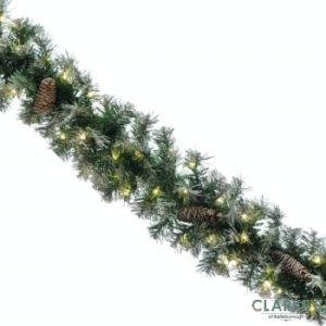 At just under 2 metres long this 180 cm Pre-lit Frosted Tips and Pine Cones Garland is perfect to compliment your Christmas decor.  This lovely garland has 80 LED Lights nestled amongst its frosted tips and Natural Pinecones. Battery operated.