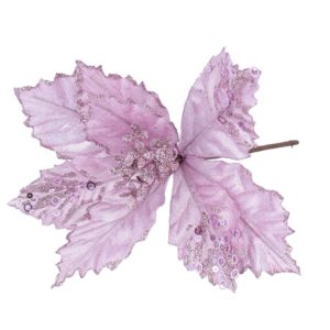 A delicate lilac Lilac Fabric Poinsettia Flower Pick by Gisela Graham with detailed patterns on its wings.