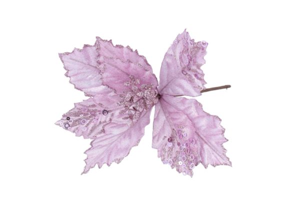 A delicate lilac Lilac Fabric Poinsettia Flower Pick by Gisela Graham with detailed patterns on its wings.