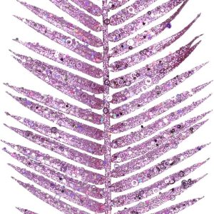 A Sparkly Pink Glitter Palm Leaf Stem by Gisela Graham with a purple hue, decorated with glitter and sparkles.