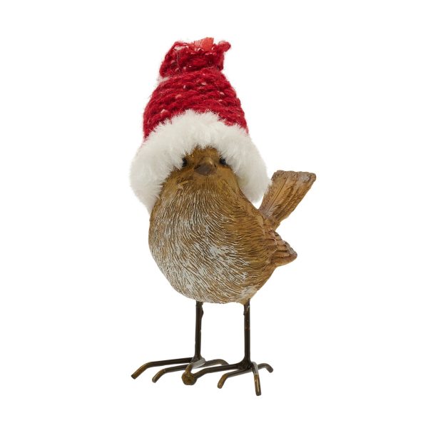 Resplendent Robin in Red Santa Hat Ornament wearing a red and white Santa hat.